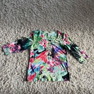 Chicos cotton tropical print 3/4 sleeve top